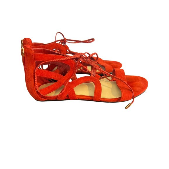 Marc Fisher Red Suede Sandals Shoes Gladiator Lace Up Back Zip Size 7 - Picture 4 of 8